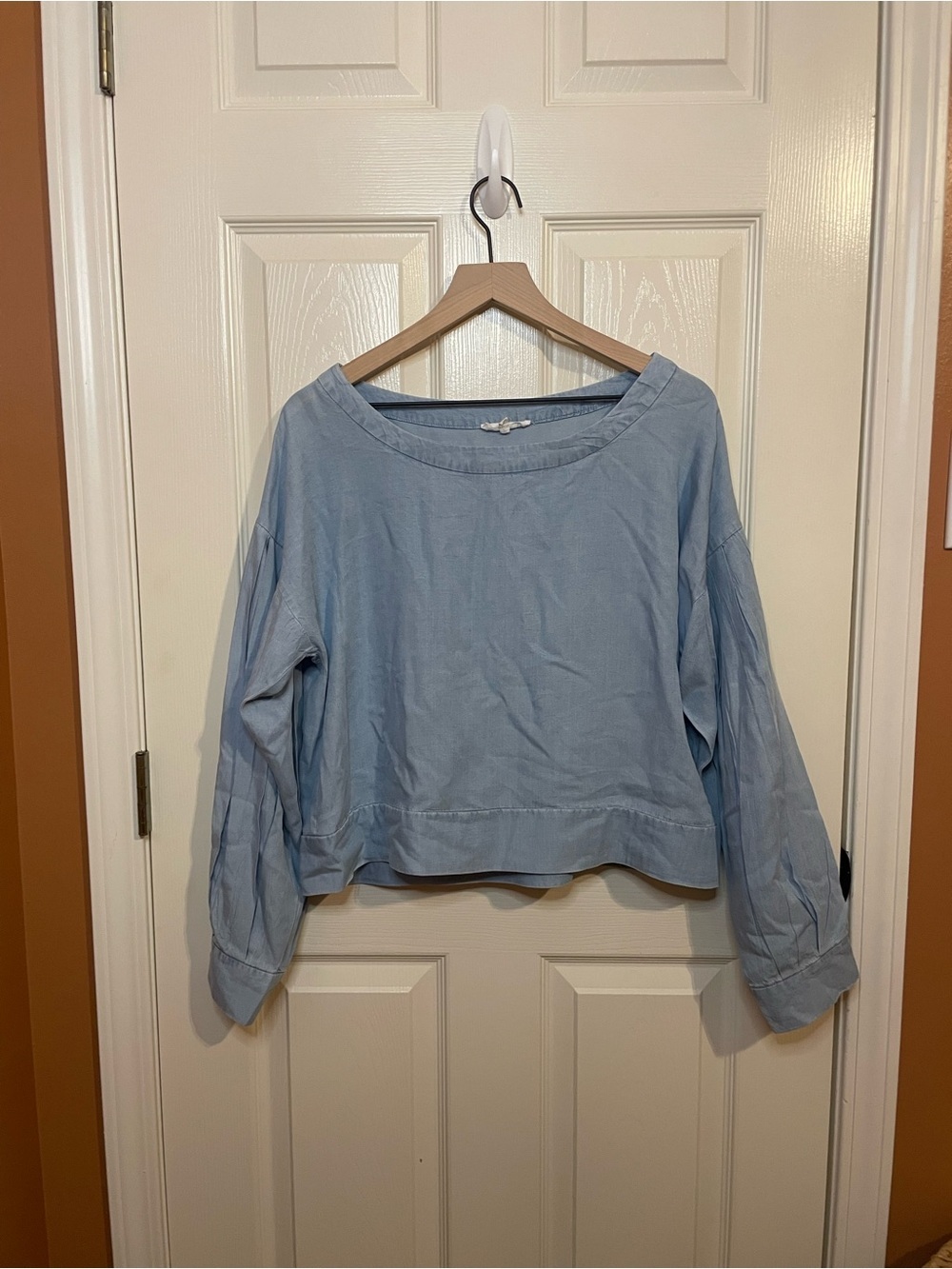 Buru Denim Chambray Boatneck Peasant Long Sleeve Top Size Medium
